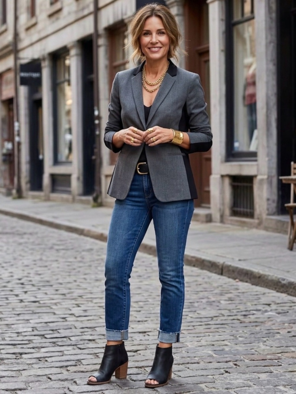 T Tahari Gray Blazer with Black Panels